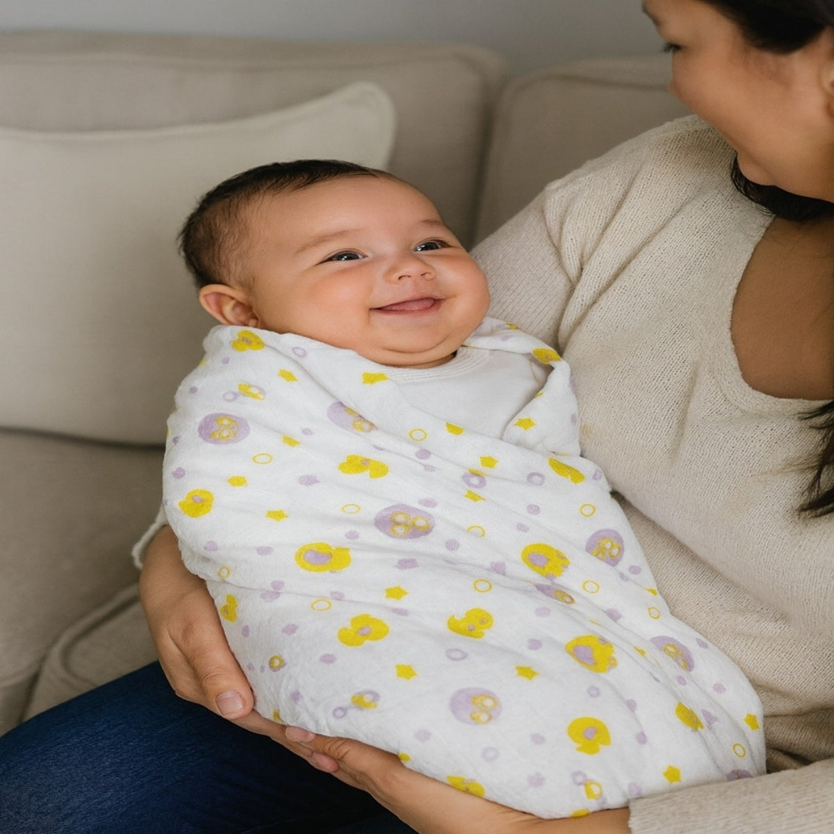 100% COTTON PRINTING  MUSLIN BABY SWADDLE BLANKET – ULTRA SOFT DOUBLE GAUZE, 47” X 47”