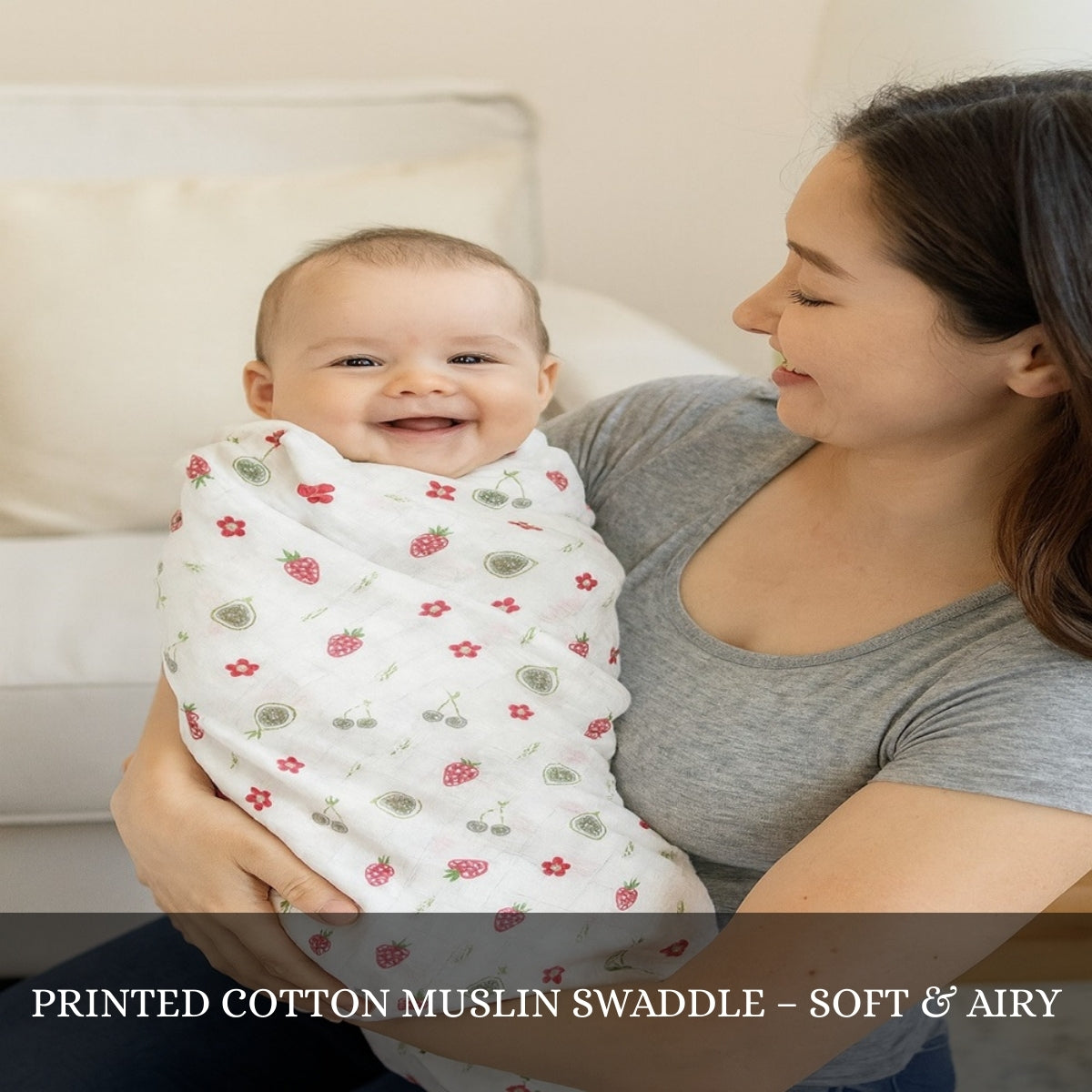 100% COTTON PRINTING  MUSLIN BABY SWADDLE BLANKET – ULTRA SOFT DOUBLE GAUZE, 47” X 47”