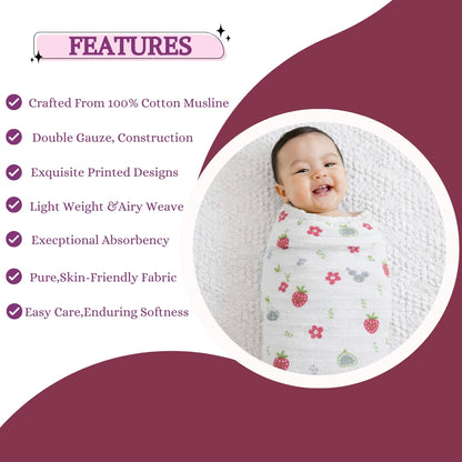 100% COTTON PRINTING  MUSLIN BABY SWADDLE BLANKET – ULTRA SOFT DOUBLE GAUZE, 47” X 47”