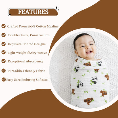 100% COTTON PRINTING  MUSLIN BABY SWADDLE BLANKET – ULTRA SOFT DOUBLE GAUZE, 47” X 47”