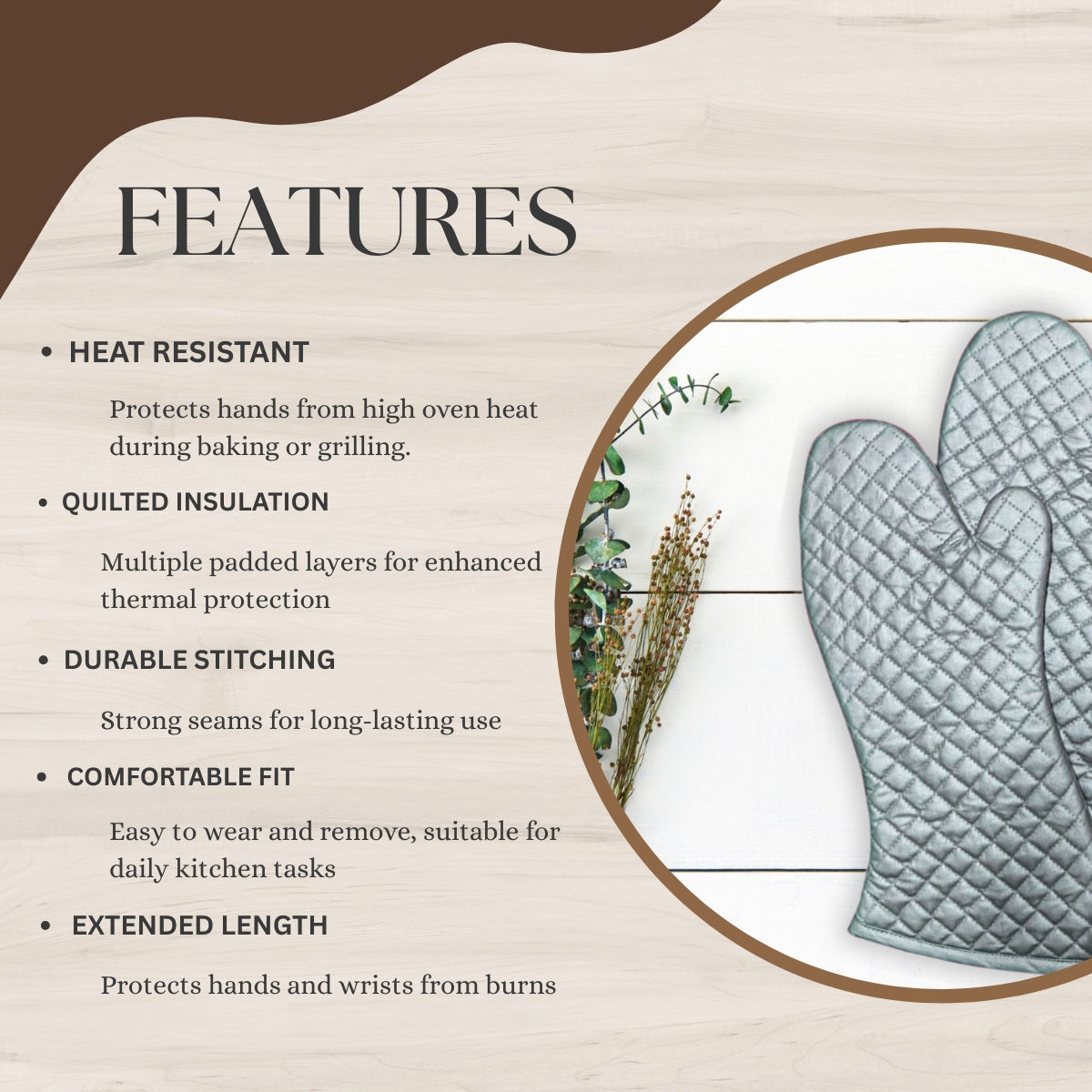 COTTON HR GLOVES SETS – COTTON QUILTED HEAT RESISTANT KITCHEN GLOVES COMBO | OVEN GLOVES COLOUR - SILVER GREY