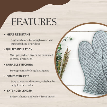 COTTON HR GLOVES SETS – COTTON QUILTED HEAT RESISTANT KITCHEN GLOVES COMBO | OVEN GLOVES COLOUR - SILVER GREY