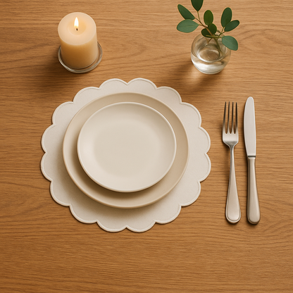 100% COTTON SCALLOP EDGE PLACEMAT WITH FUSING – 38 CM MODERN DINING TABLE MAT - 190 GSM
