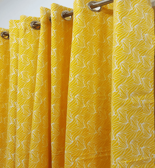 100% COTTON YELLOW PRINT DOOR CURTAINS - 4 * 7 FEET