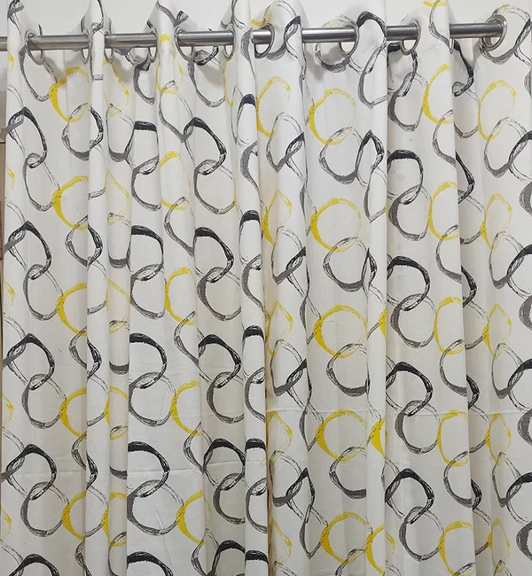 100% COTTON WHITE WITH YELLOW PRINT DOOR CURTAINS - 4 * 7 FEET