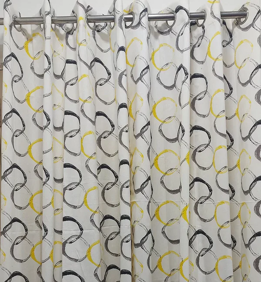 100% COTTON WHITE WITH YELLOW PRINT DOOR CURTAINS - 4 * 7 FEET