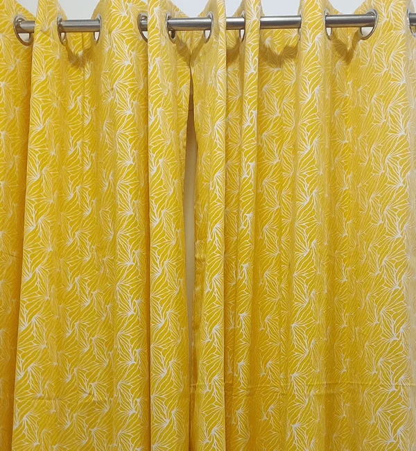 100% COTTON YELLOW WITH GREY PRINT DOOR CURTAINS - 4 * 7 FEET