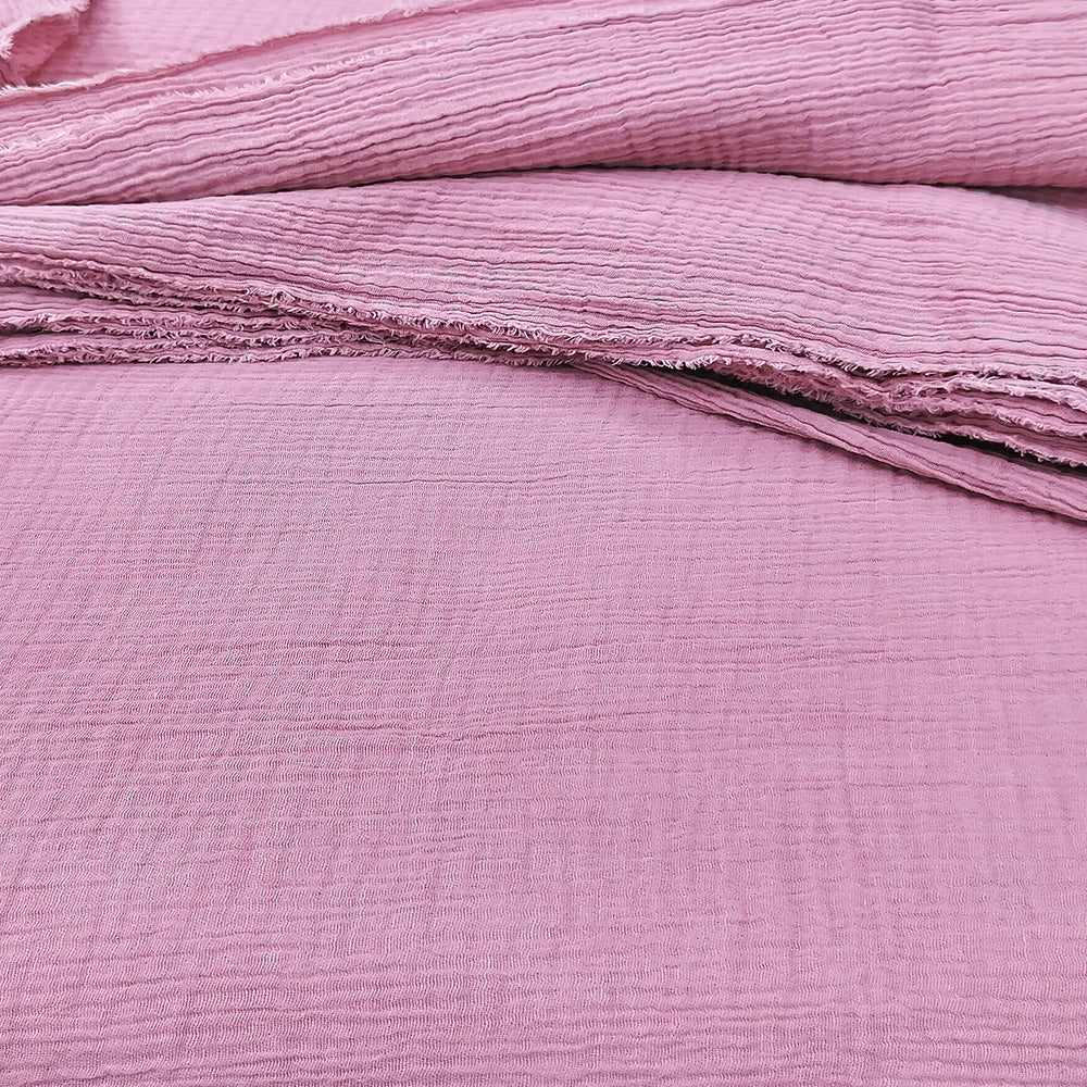 Cotton Double Gauze Muslin Fabric With Crinkled Dyed Dusty Rose Colours