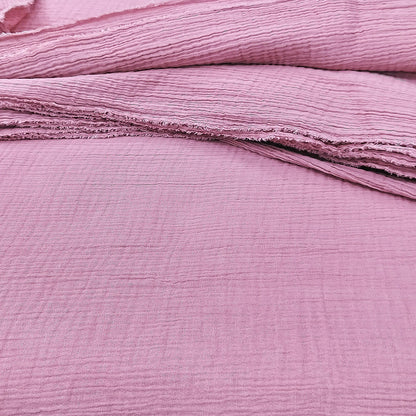 Cotton Double Gauze Muslin Fabric With Crinkled Dyed Dusty Rose Colours