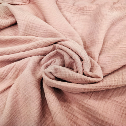 Cotton Double Gauze Muslin Fabric With Crinkled Dyed Dusty Rose Colours