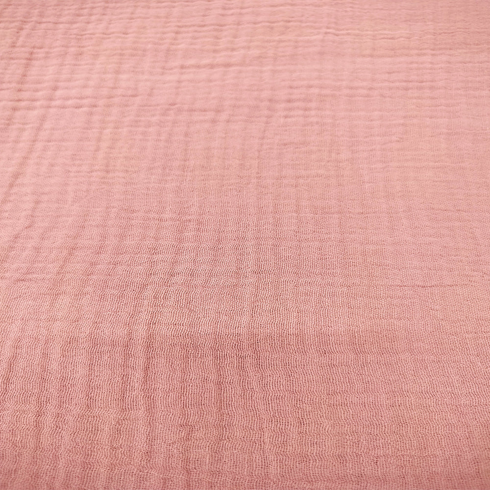 Cotton Double Gauze Muslin Fabric With Crinkled Dyed Dusty Rose Colours