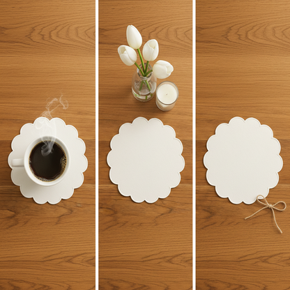 100% COTTON SCALLOP EDGE PLACEMAT WITH FUSING – 38 CM MODERN DINING TABLE MAT - 190 GSM