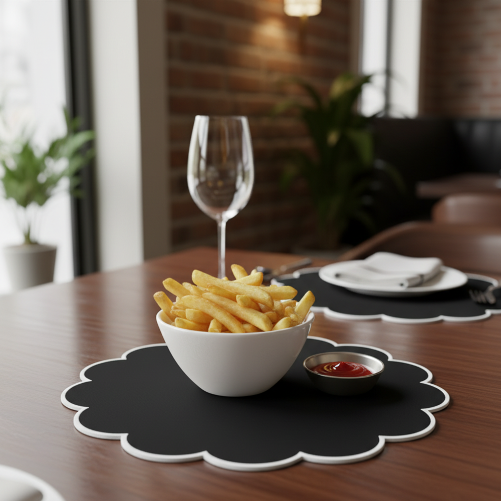 100% COTTON SCALLOP EDGE PLACEMAT WITH FUSING – 38 CM MODERN DINING TABLE MAT - 190 GSM