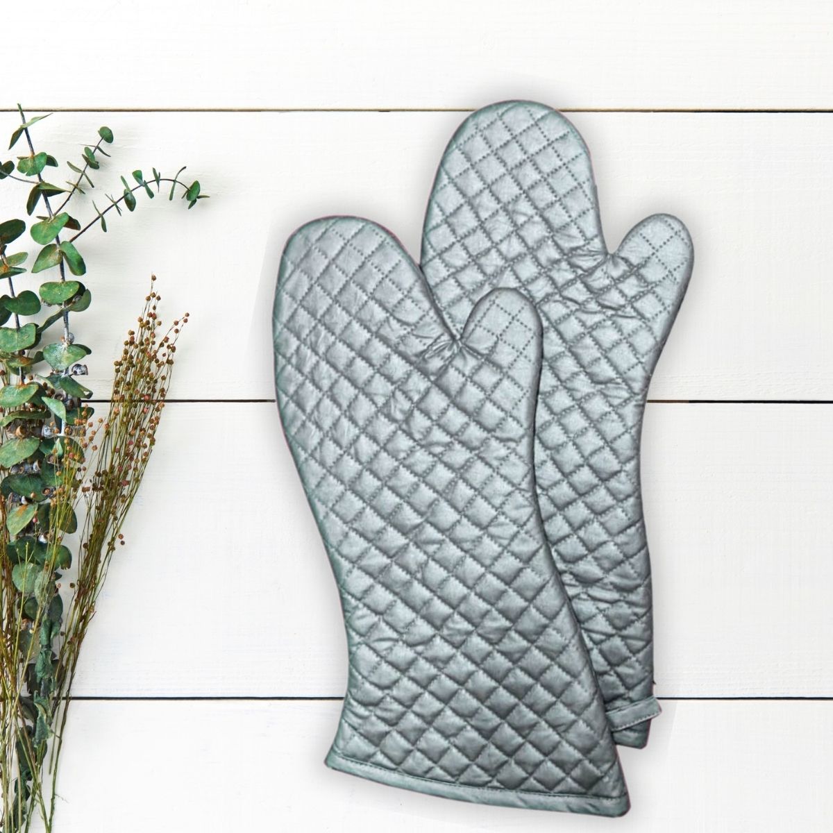 COTTON HR GLOVES SETS – COTTON QUILTED HEAT RESISTANT KITCHEN GLOVES COMBO | OVEN GLOVES COLOUR - SILVER GREY