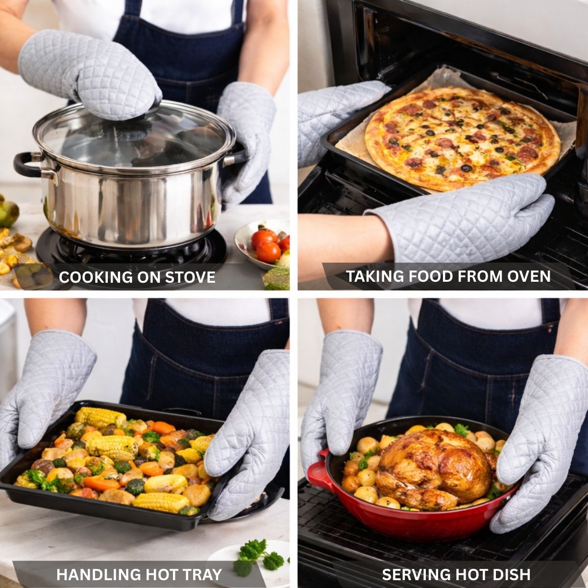 COTTON HR GLOVES SETS – COTTON QUILTED HEAT RESISTANT KITCHEN GLOVES COMBO | OVEN GLOVES COLOUR - SILVER GREY