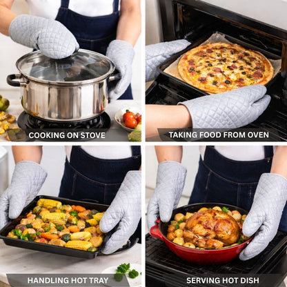COTTON HR GLOVES SETS – COTTON QUILTED HEAT RESISTANT KITCHEN GLOVES COMBO | OVEN GLOVES COLOUR - SILVER GREY