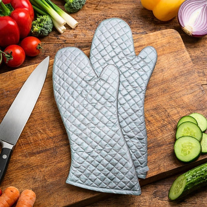 COTTON HR GLOVES SETS – COTTON QUILTED HEAT RESISTANT KITCHEN GLOVES COMBO | OVEN GLOVES COLOUR - SILVER GREY