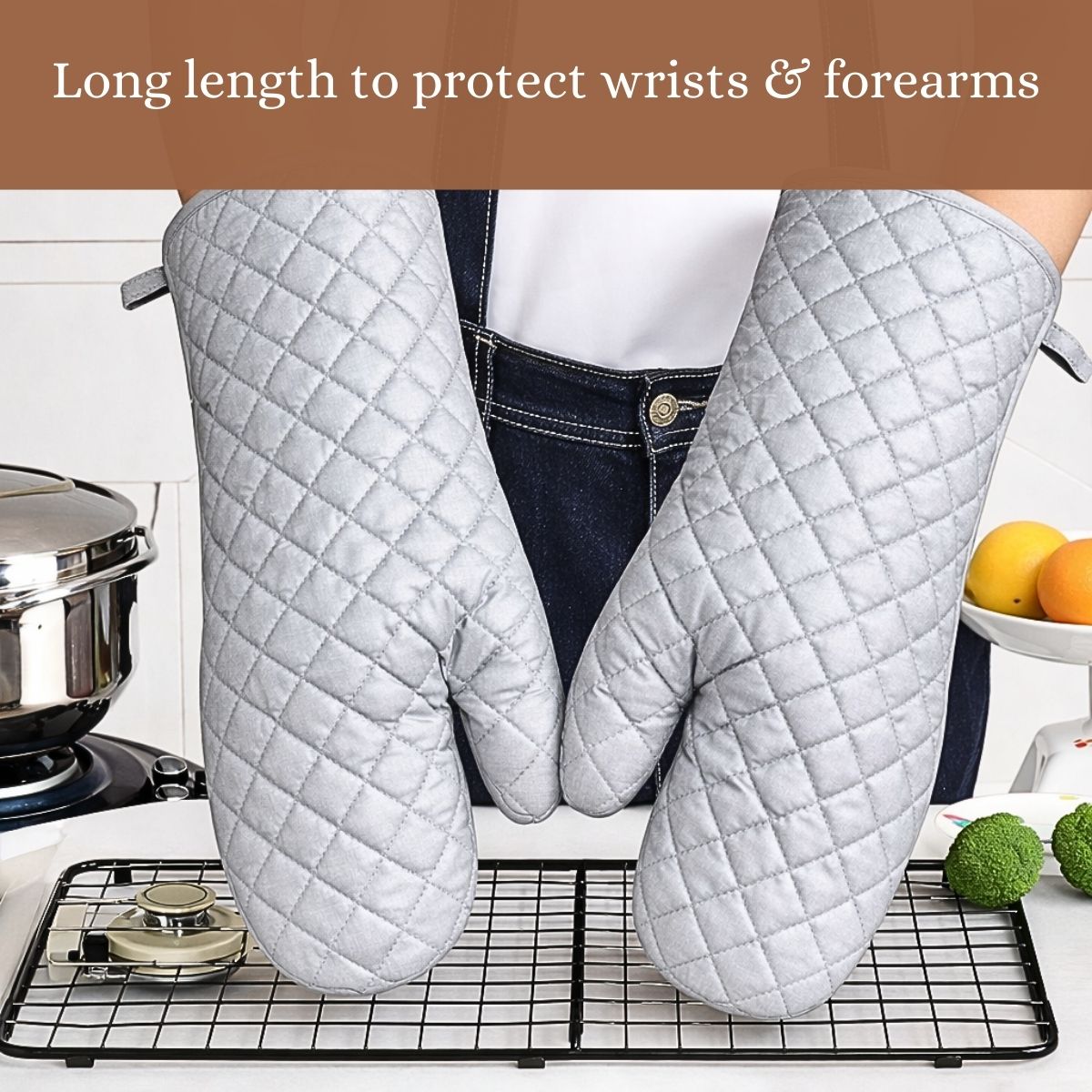 COTTON HR GLOVES SETS – COTTON QUILTED HEAT RESISTANT KITCHEN GLOVES COMBO | OVEN GLOVES COLOUR - SILVER GREY