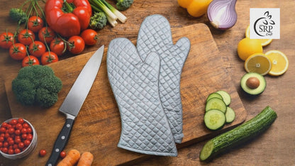 COTTON HR GLOVES SETS – COTTON QUILTED HEAT RESISTANT KITCHEN GLOVES COMBO | OVEN GLOVES COLOUR - SILVER GREY